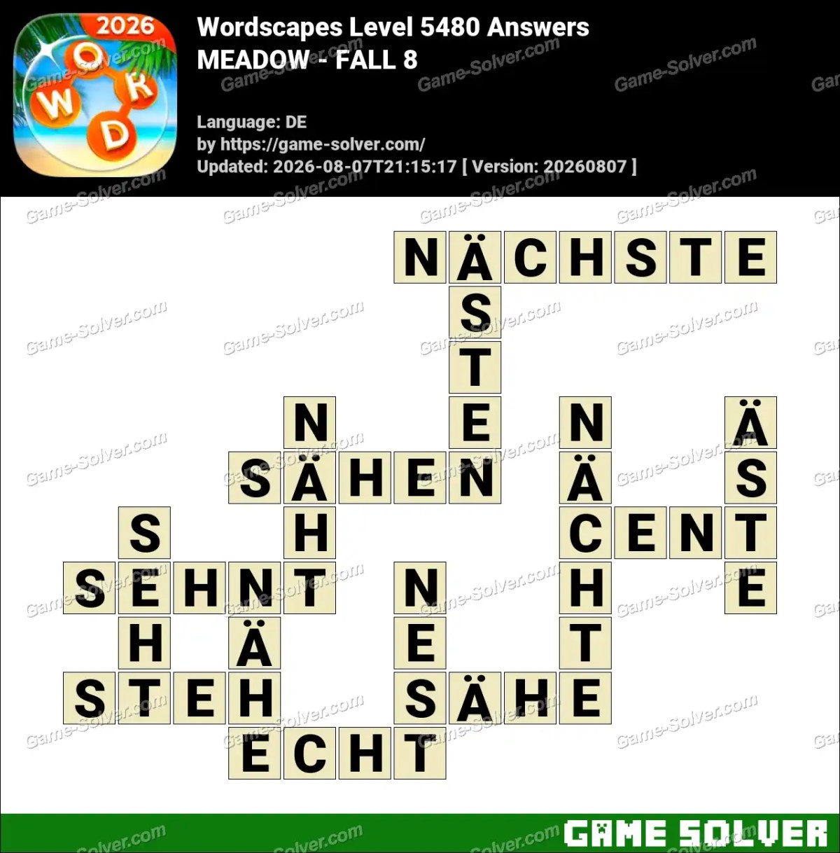 Wordscapes Deutsche Level 5480 Answers — MEADOW - FALL 8