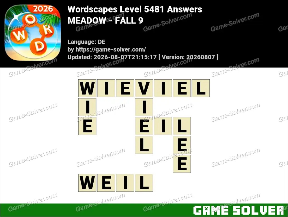 Wordscapes Deutsche Level 5481 Answers — MEADOW - FALL 9