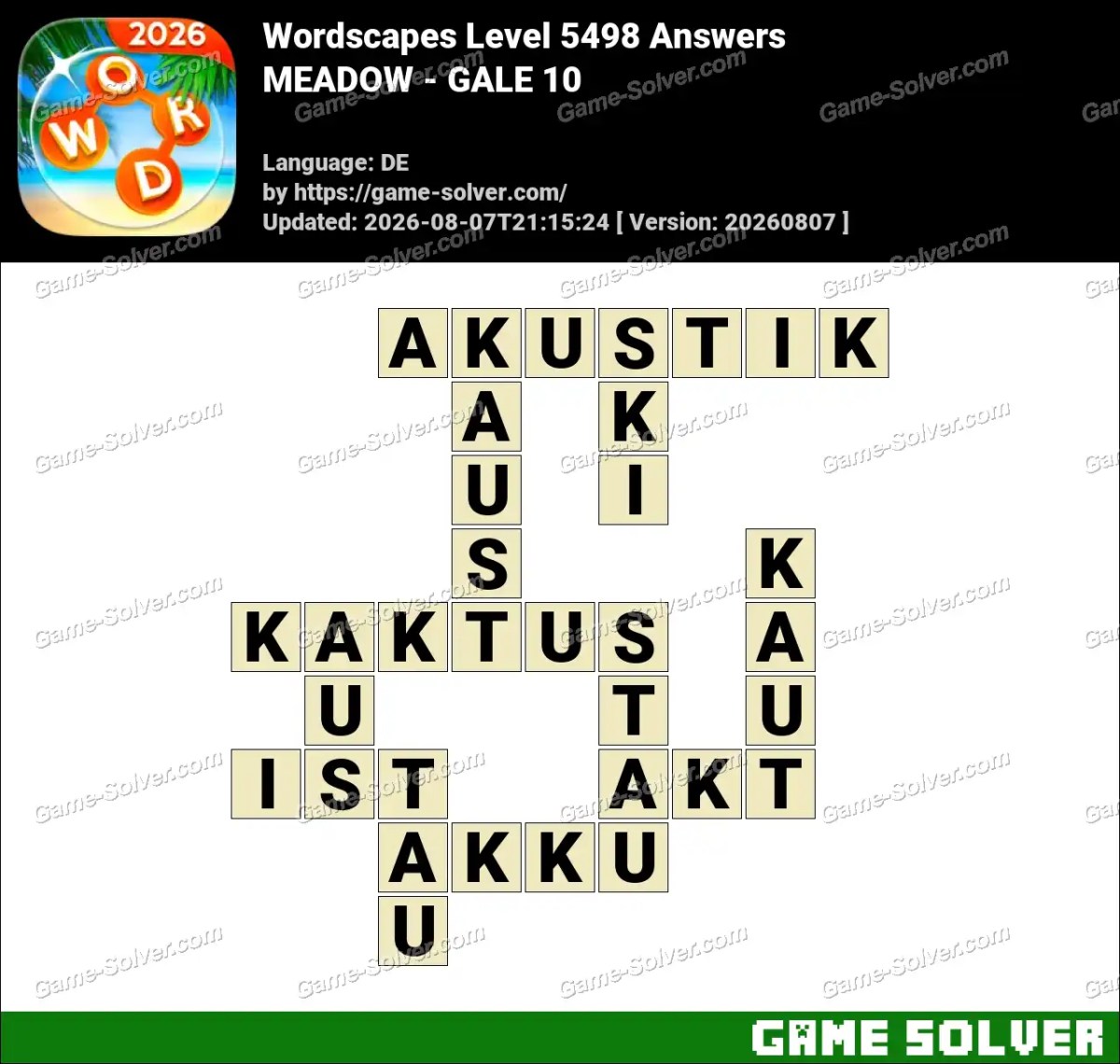 Wordscapes Deutsche Level 5498 Answers — MEADOW - GALE 10