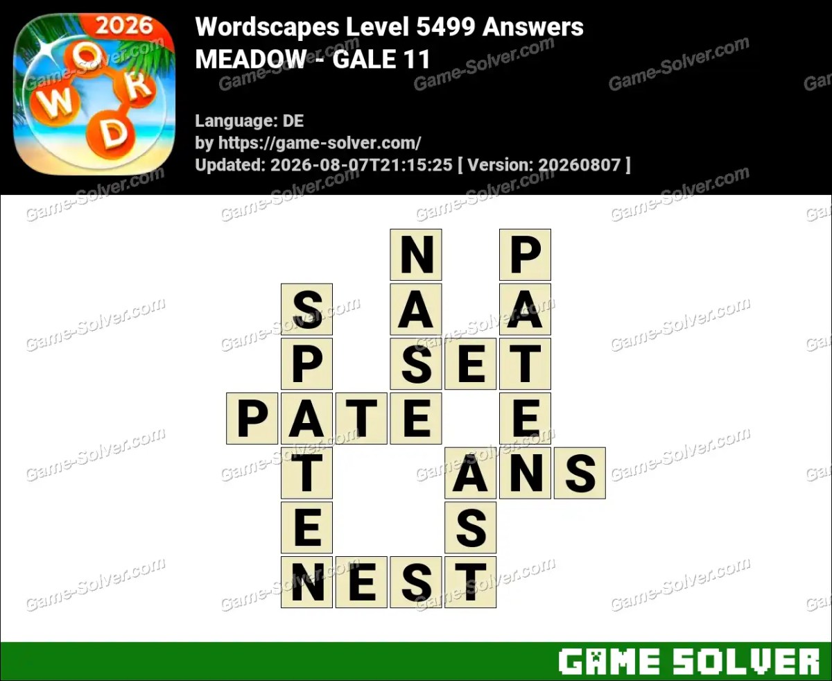 Wordscapes Deutsche Level 5499 Answers — MEADOW - GALE 11