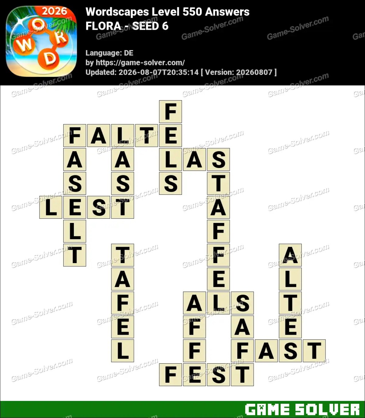 Wordscapes Deutsche Level 550 Answers — FLORA - SEED 6