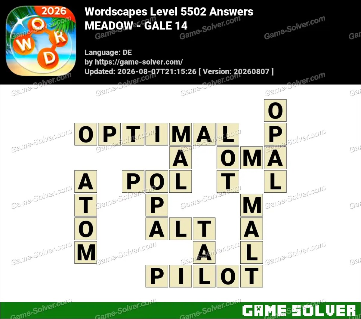 Wordscapes Deutsche Level 5502 Answers — MEADOW - GALE 14