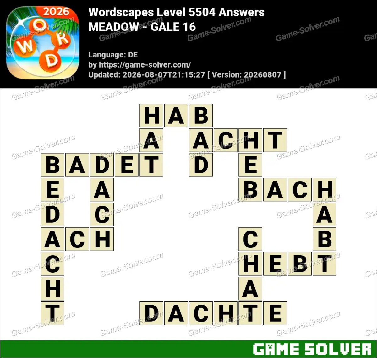 Wordscapes Deutsche Level 5504 Answers — MEADOW - GALE 16