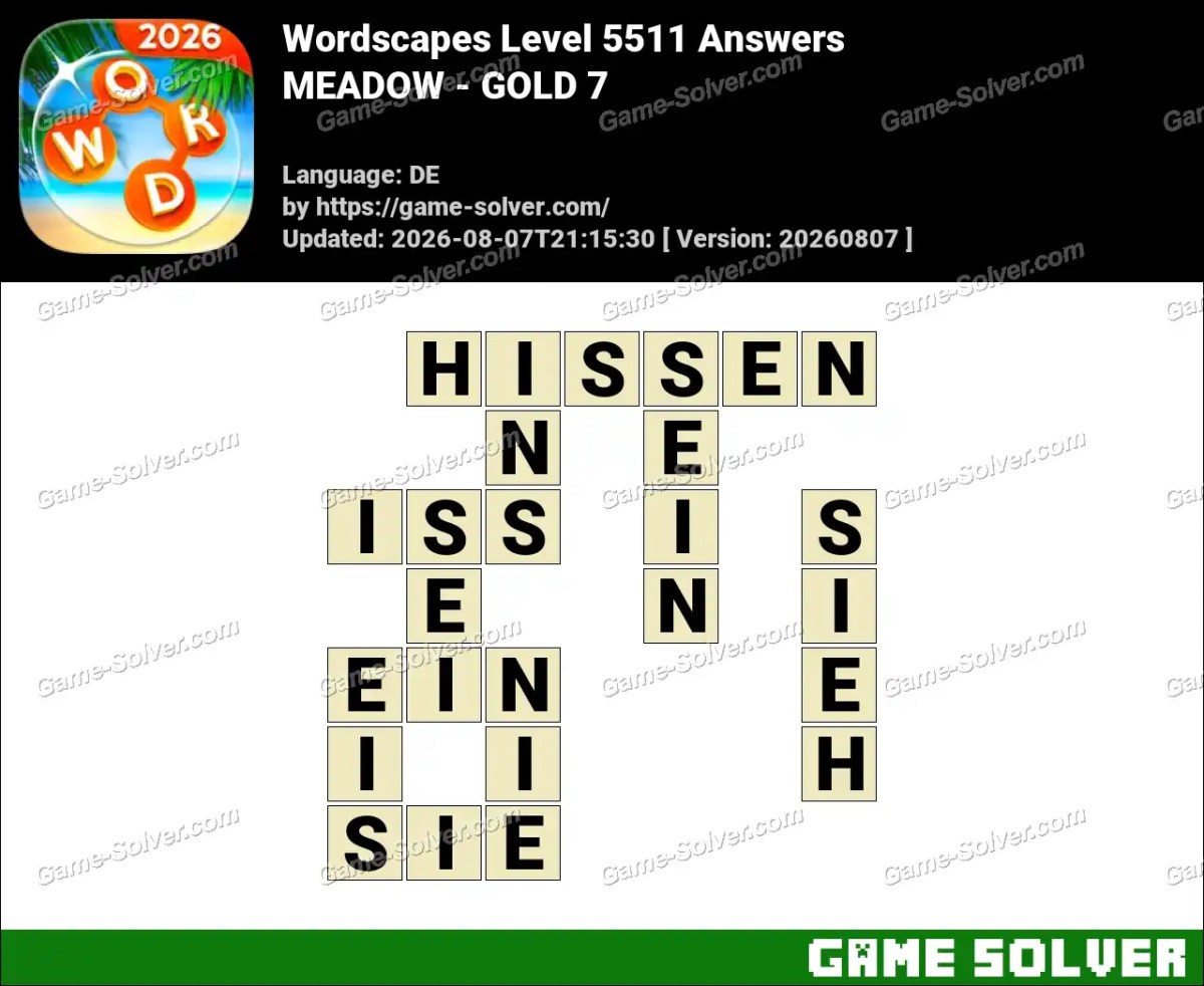 Wordscapes Deutsche Level 5511 Answers — MEADOW - GOLD 7