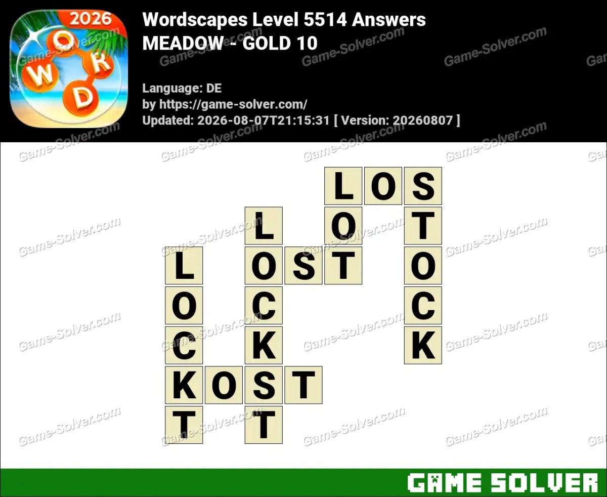 Wordscapes Deutsche Level 5514 Answers — MEADOW - GOLD 10