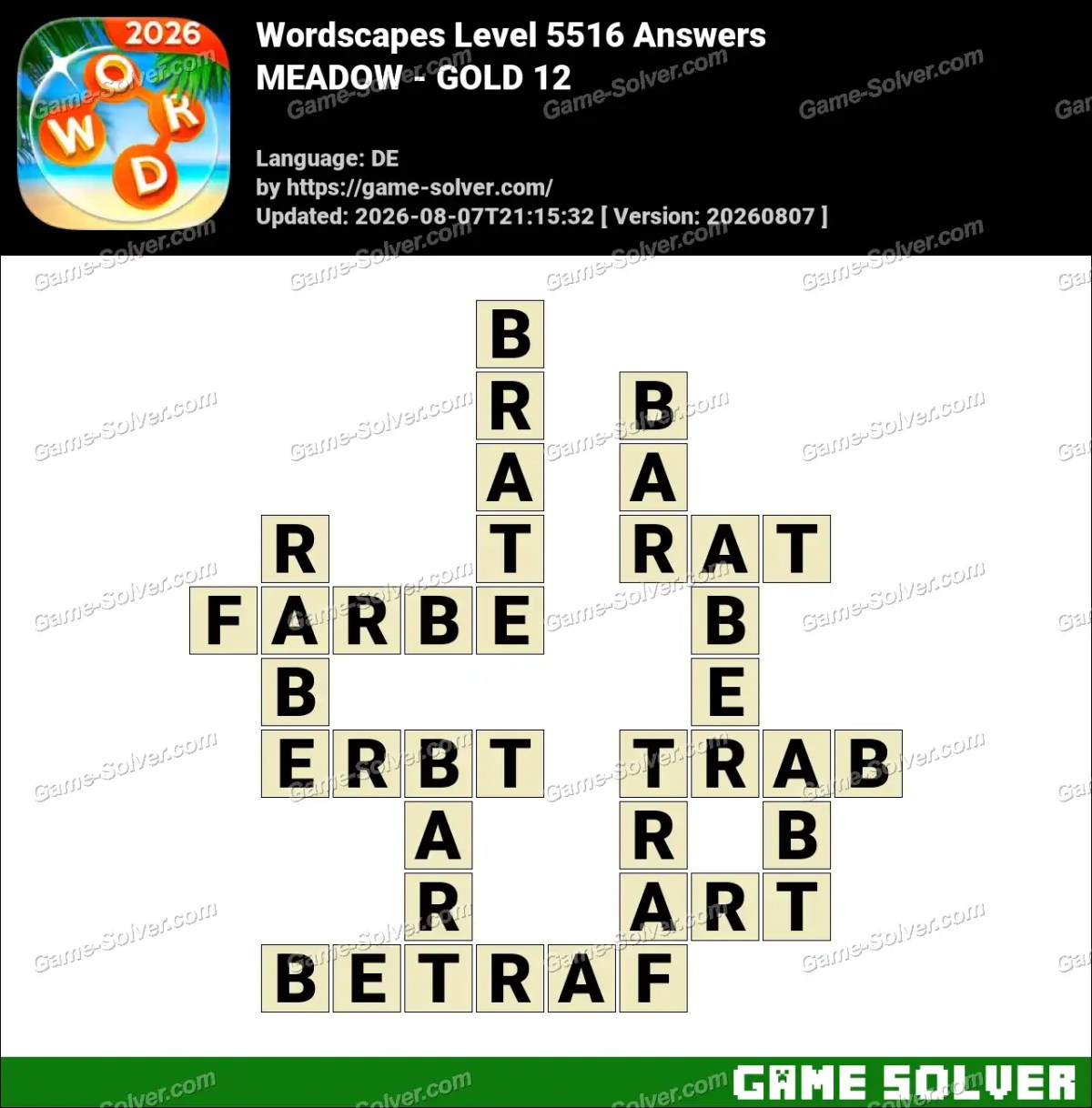 Wordscapes Deutsche Level 5516 Answers — MEADOW - GOLD 12