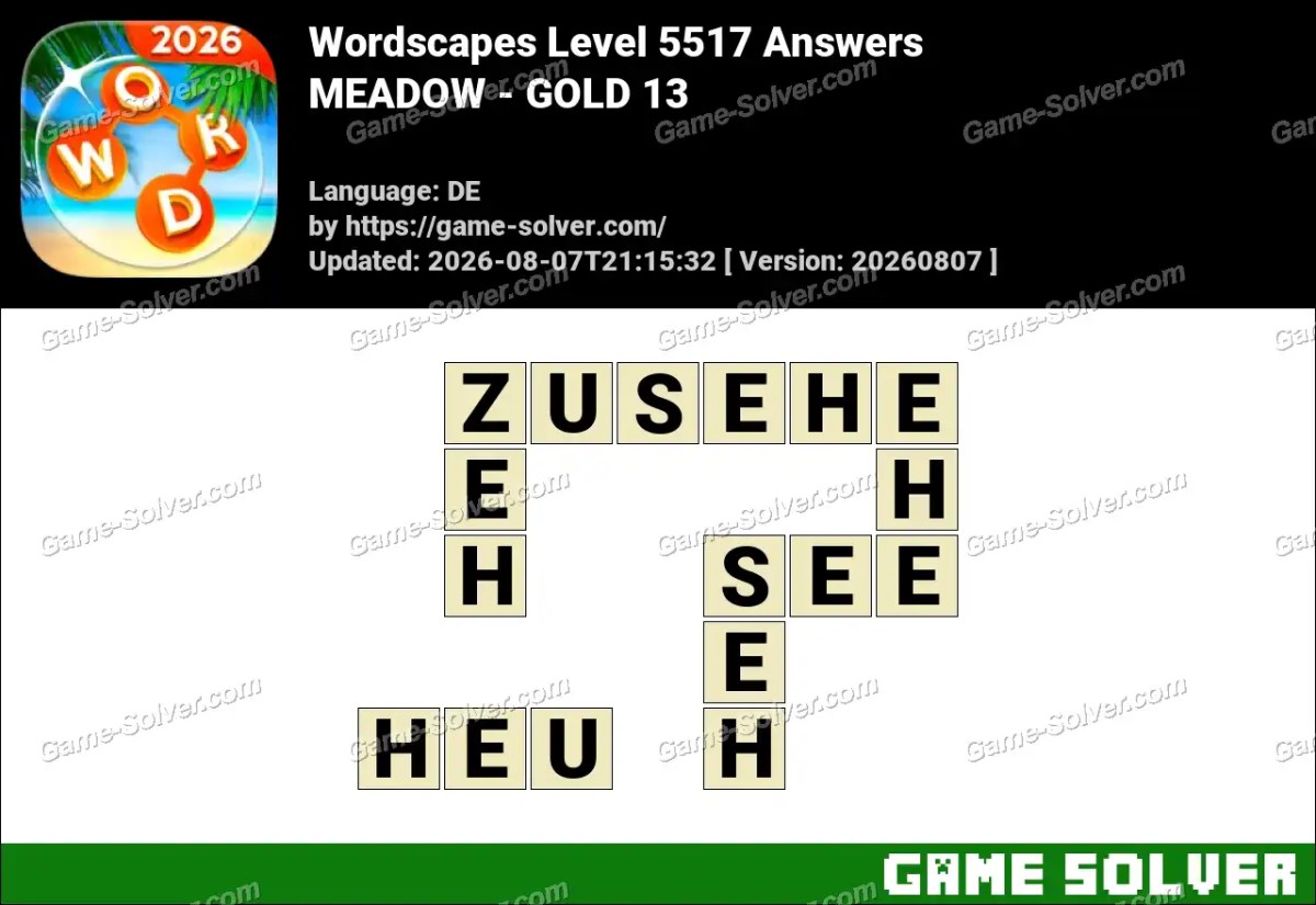 Wordscapes Deutsche Level 5517 Answers — MEADOW - GOLD 13