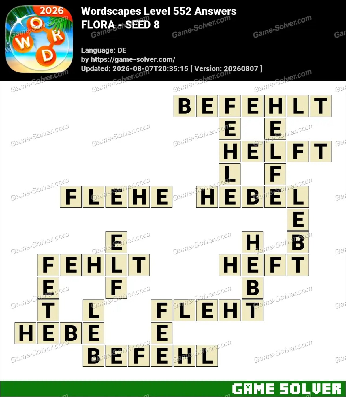 Wordscapes Deutsche Level 552 Answers — FLORA - SEED 8