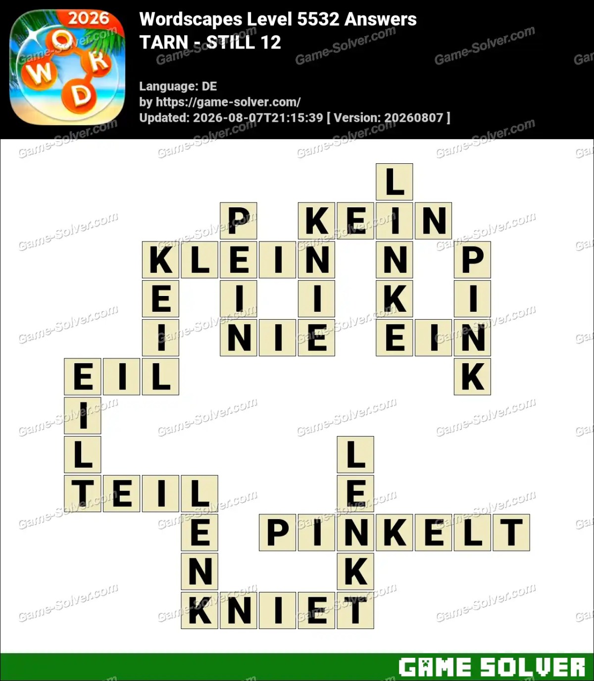Wordscapes Deutsche Level 5532 Answers — TARN - STILL 12