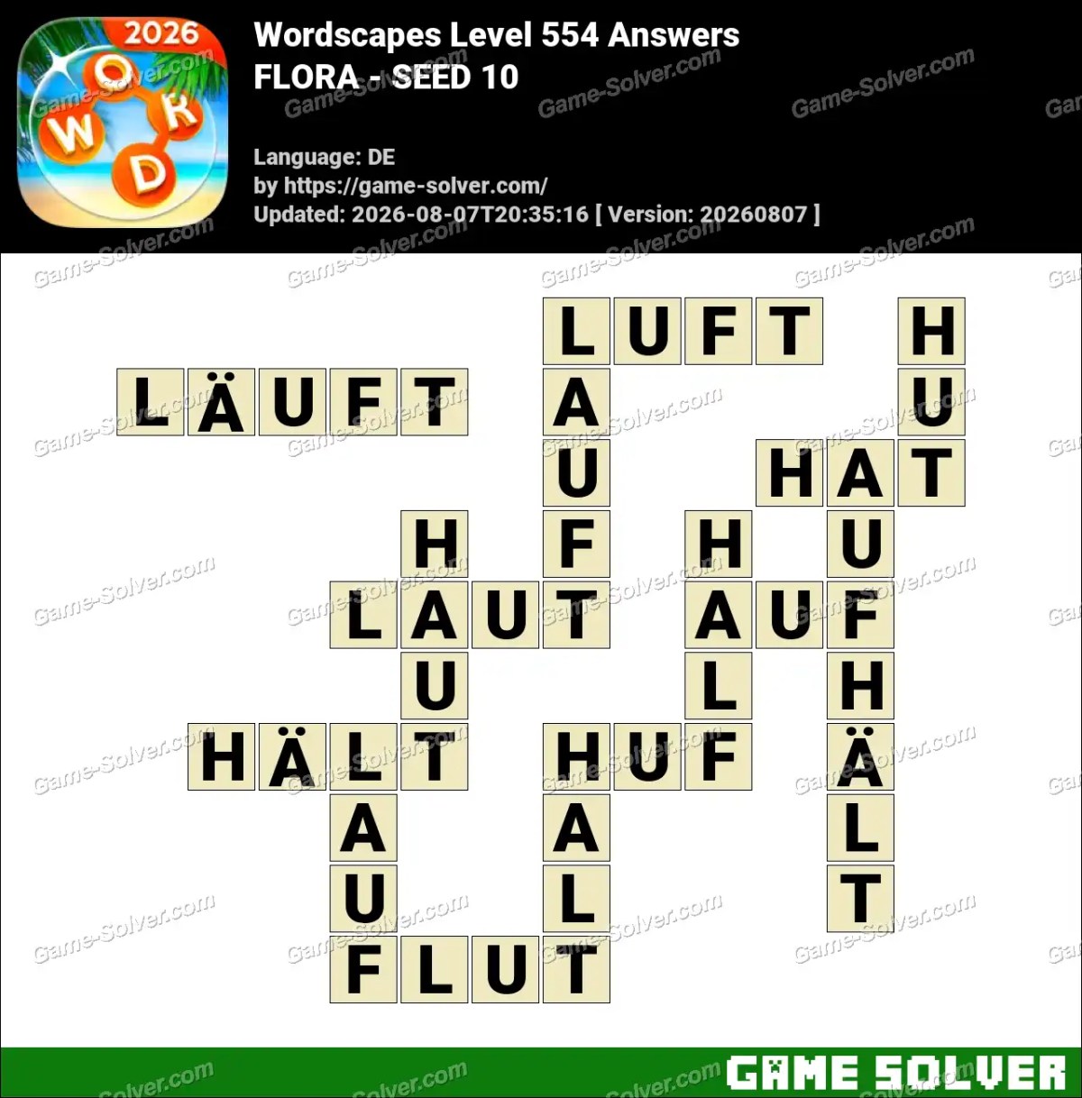 Wordscapes Deutsche Level 554 Answers — FLORA - SEED 10