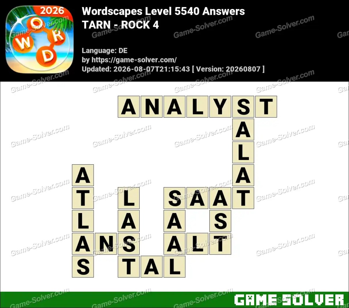 Wordscapes Deutsche Level 5540 Answers — TARN - ROCK 4