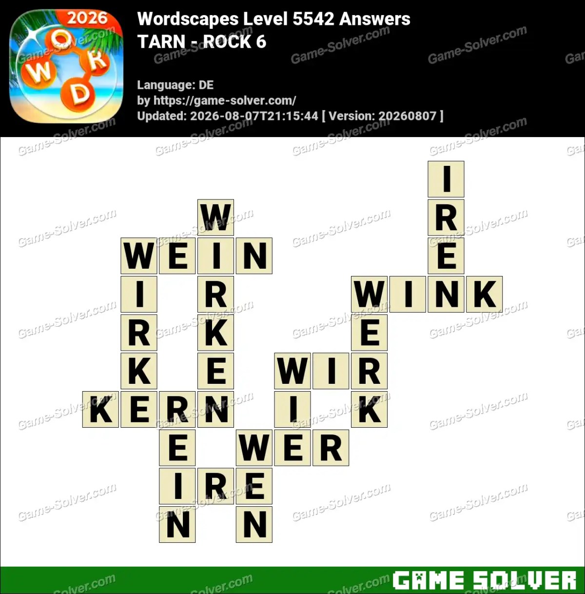 Wordscapes Deutsche Level 5542 Answers — TARN - ROCK 6