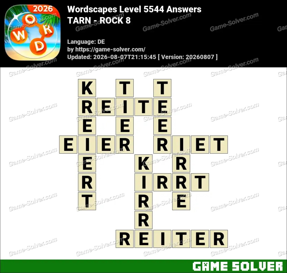 Wordscapes Deutsche Level 5544 Answers — TARN - ROCK 8