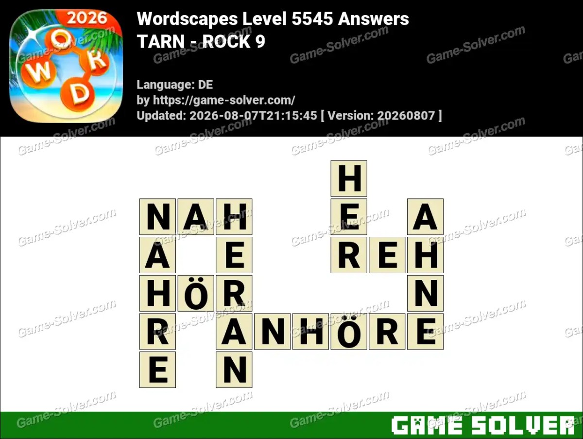 Wordscapes Deutsche Level 5545 Answers — TARN - ROCK 9