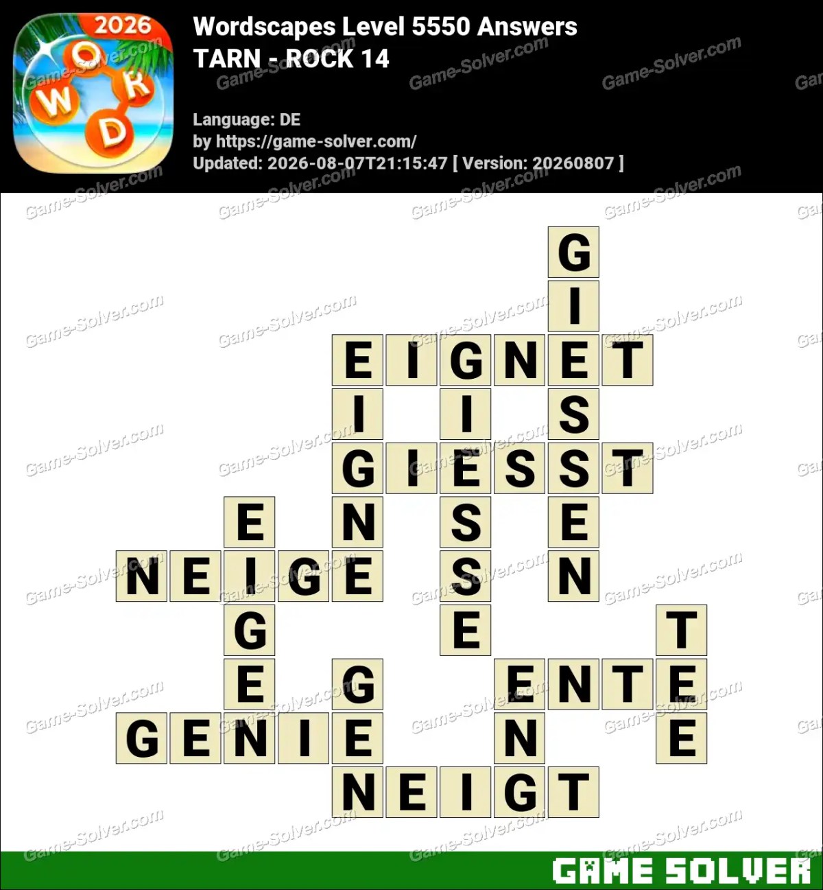 Wordscapes Deutsche Level 5550 Answers — TARN - ROCK 14
