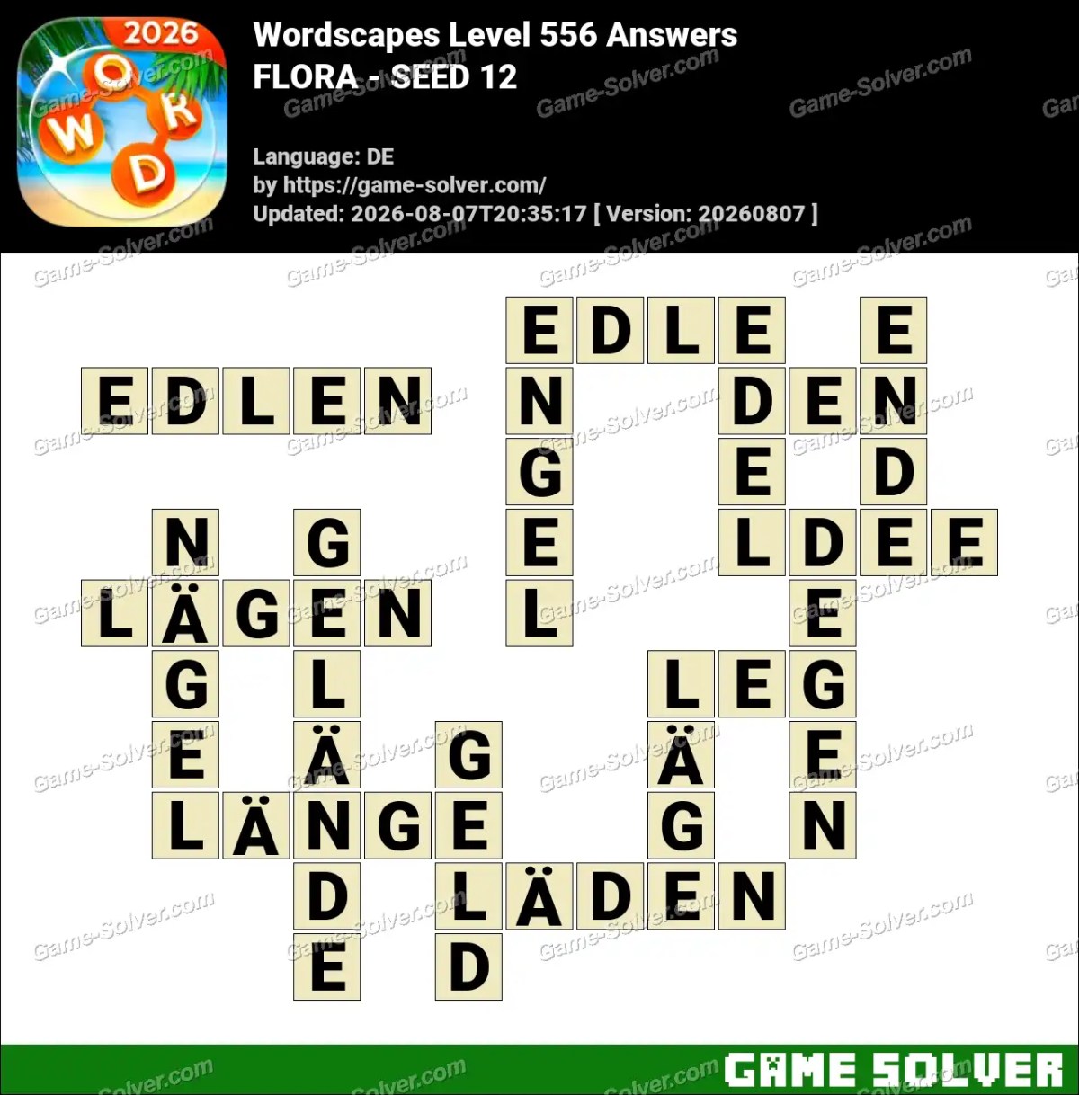 Wordscapes Deutsche Level 556 Answers — FLORA - SEED 12