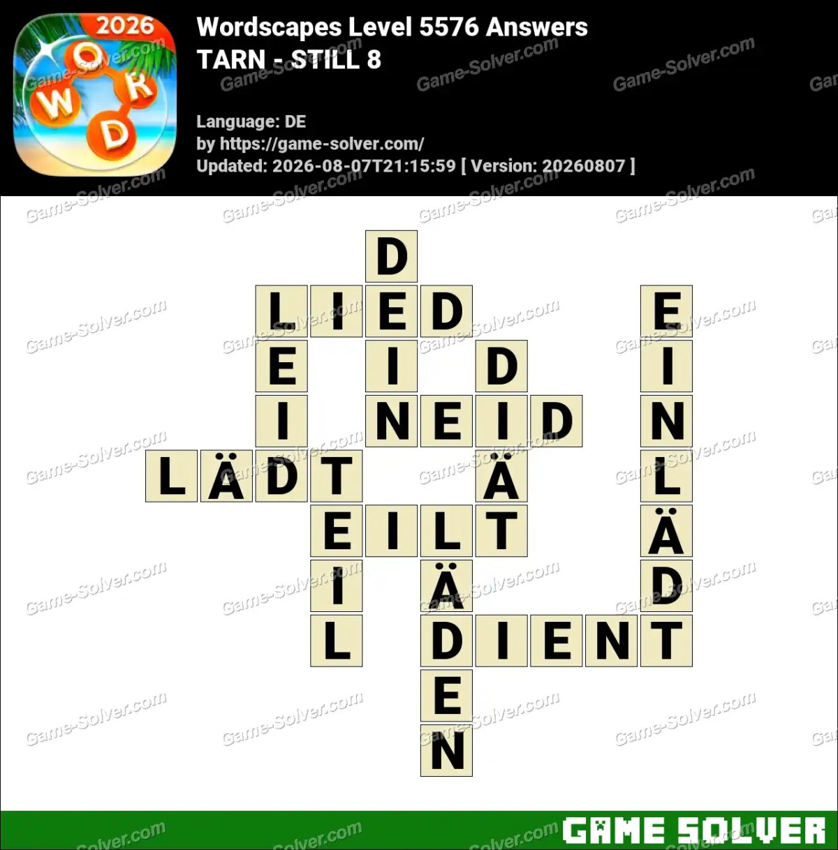 Wordscapes Deutsche Level 5576 Answers — TARN - STILL 8
