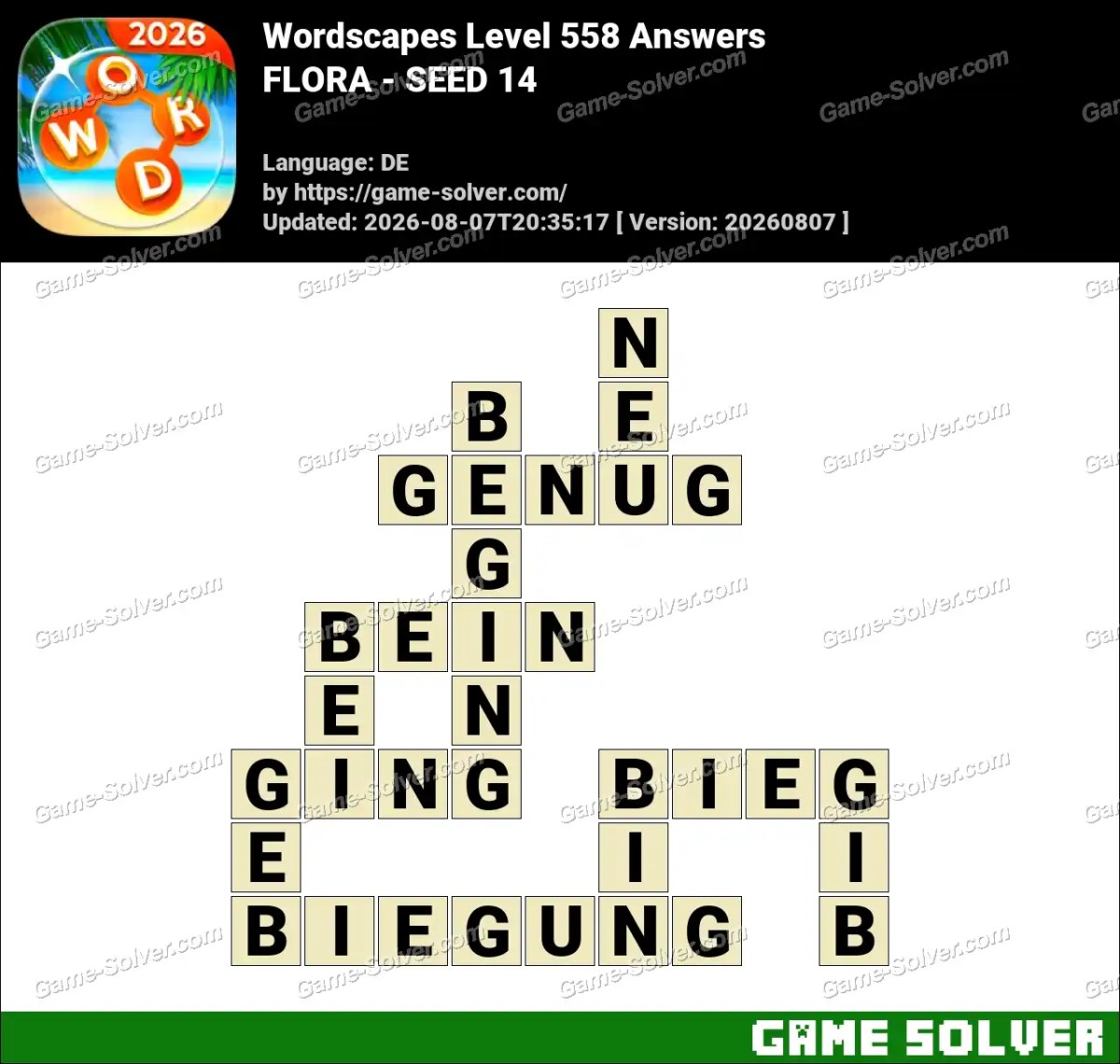 Wordscapes Deutsche Level 558 Answers — FLORA - SEED 14
