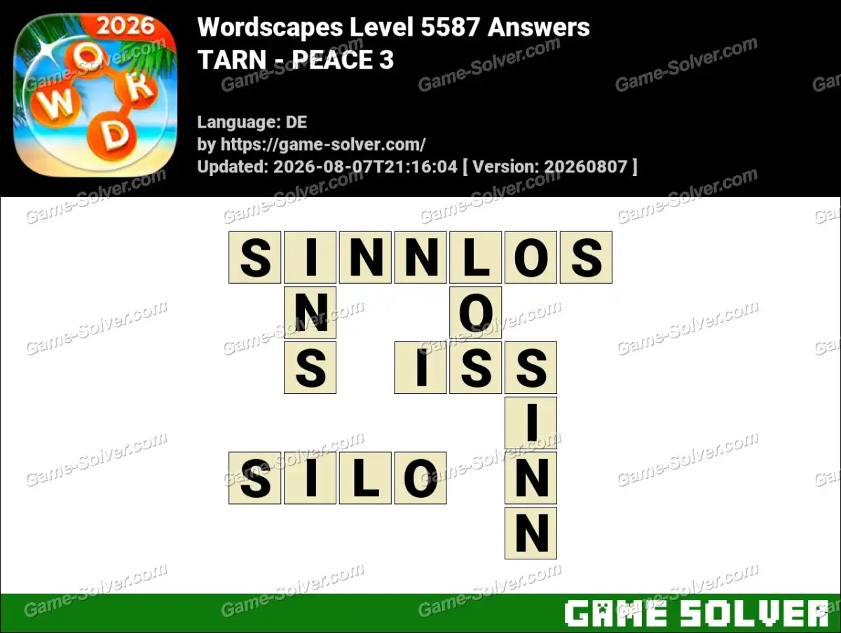 Wordscapes Deutsche Level 5587 Answers — TARN - PEACE 3