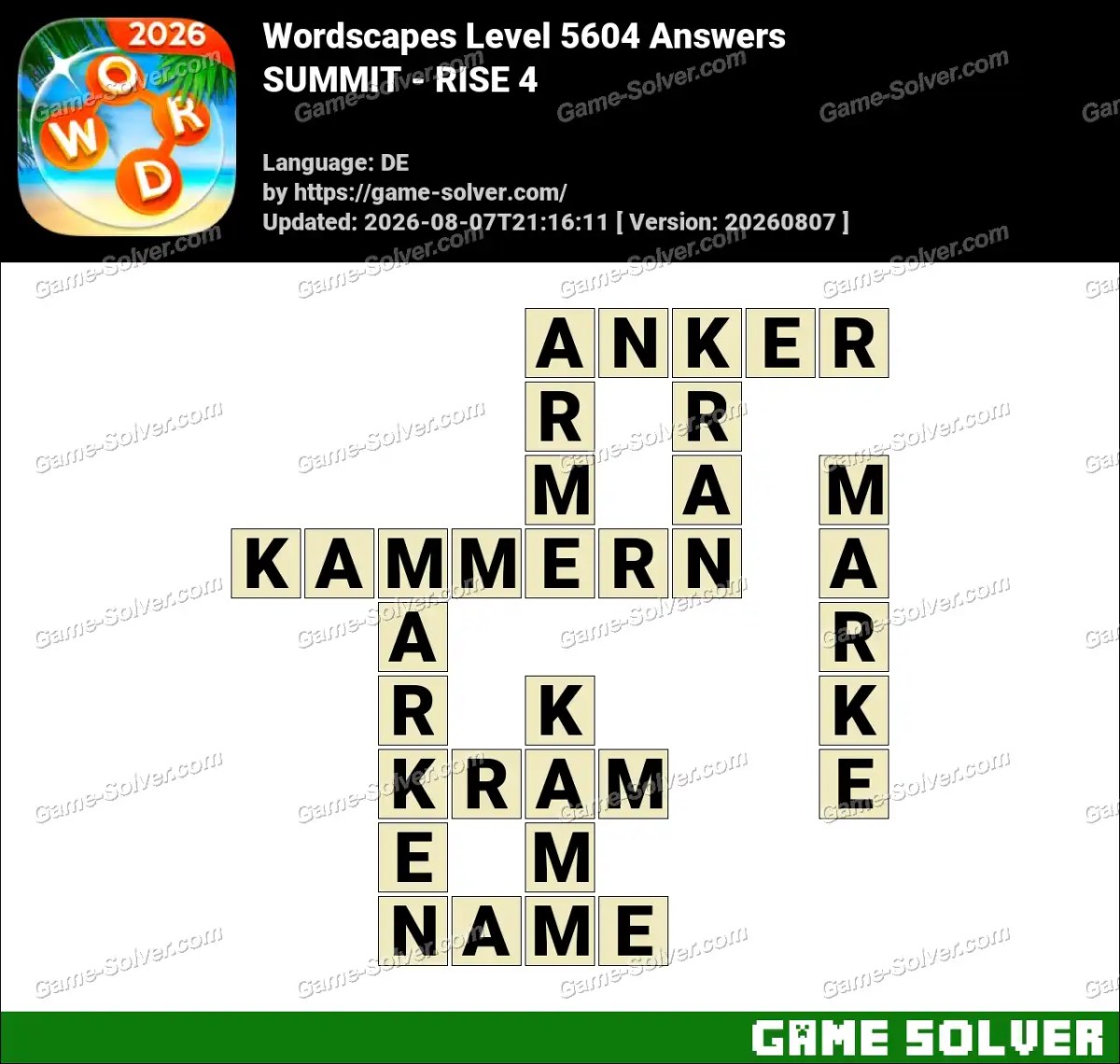 Wordscapes Deutsche Level 5604 Answers — SUMMIT - RISE 4