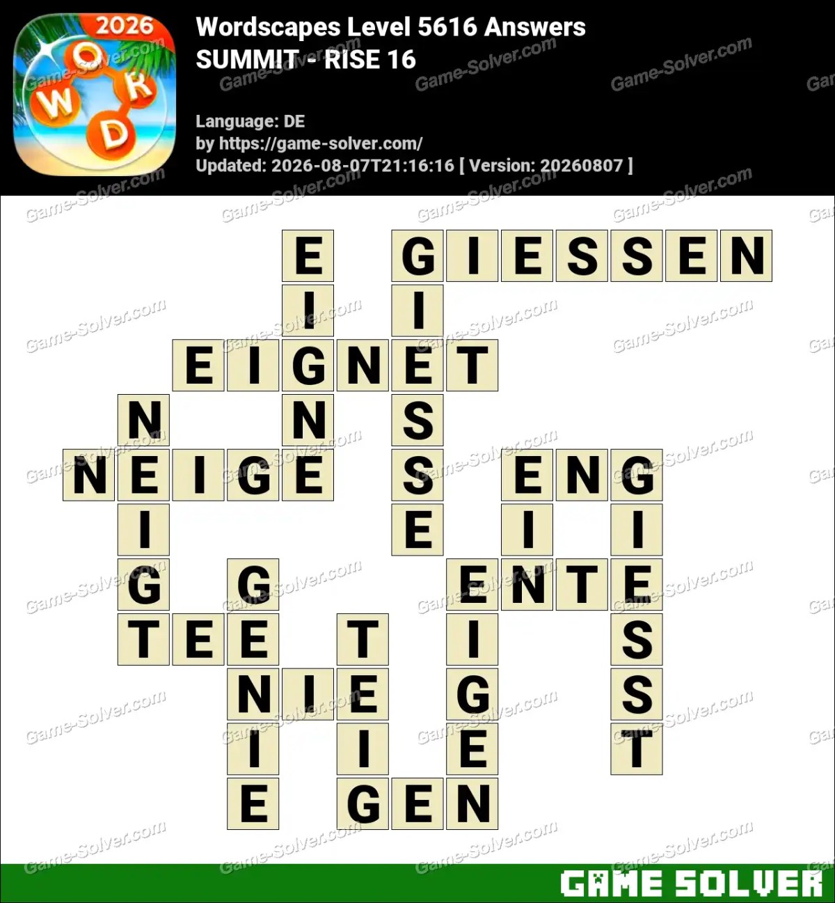 Wordscapes Deutsche Level 5616 Answers — SUMMIT - RISE 16