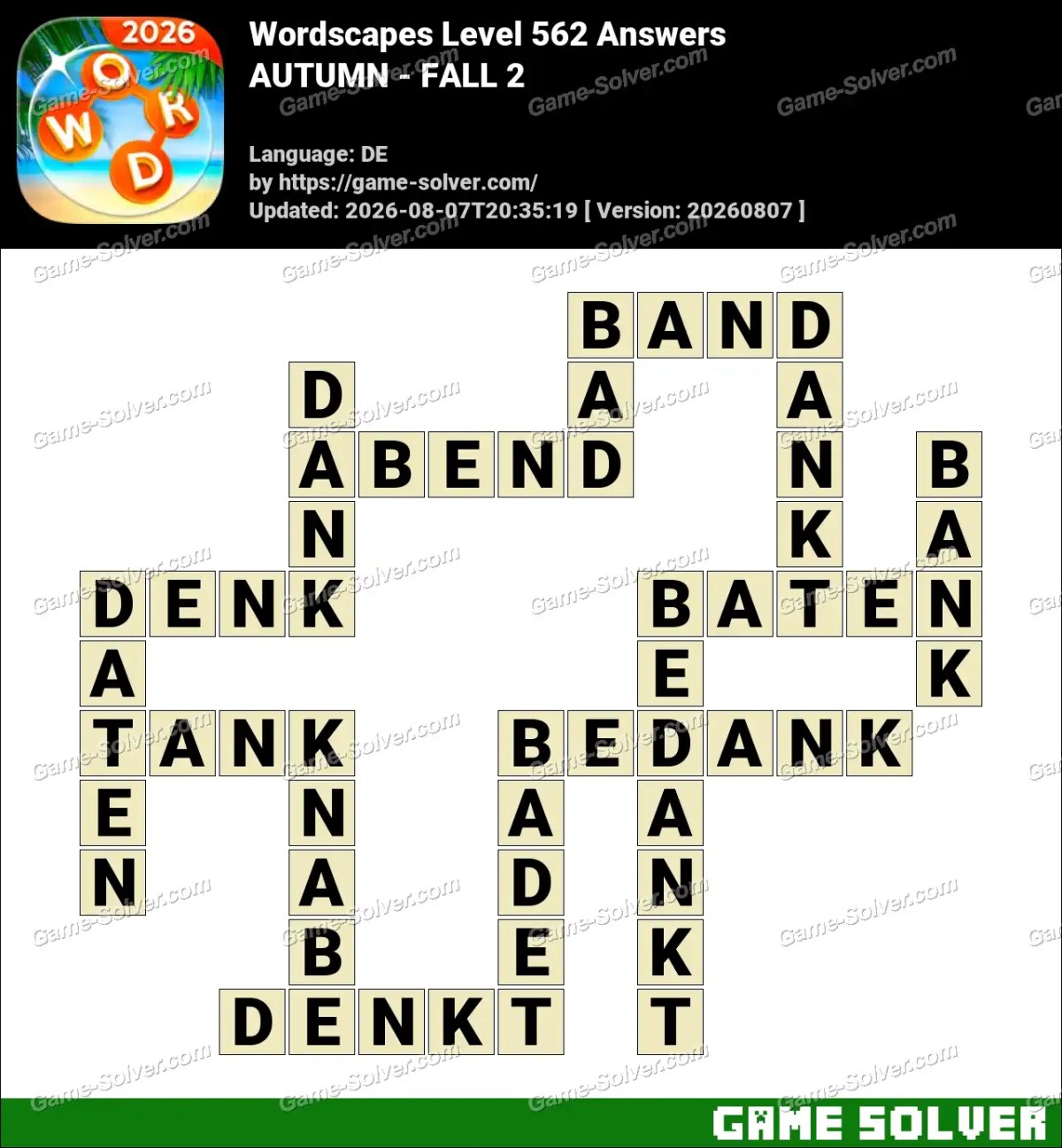 Wordscapes Deutsche Level 562 Answers — AUTUMN - FALL 2