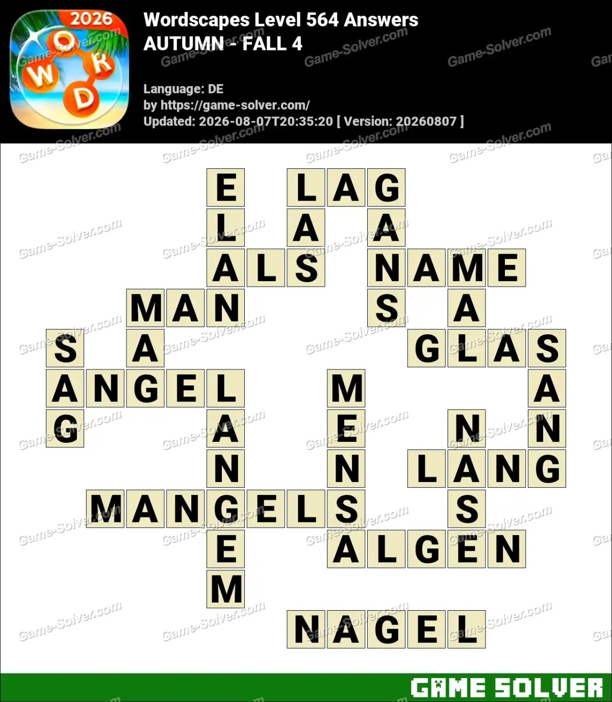 Wordscapes Deutsche Level 564 Answers — AUTUMN - FALL 4