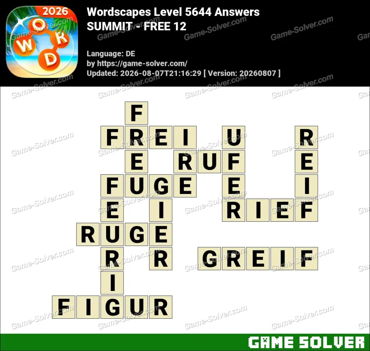 Wordscapes Deutsche Level 5644 Answers — SUMMIT - FREE 12