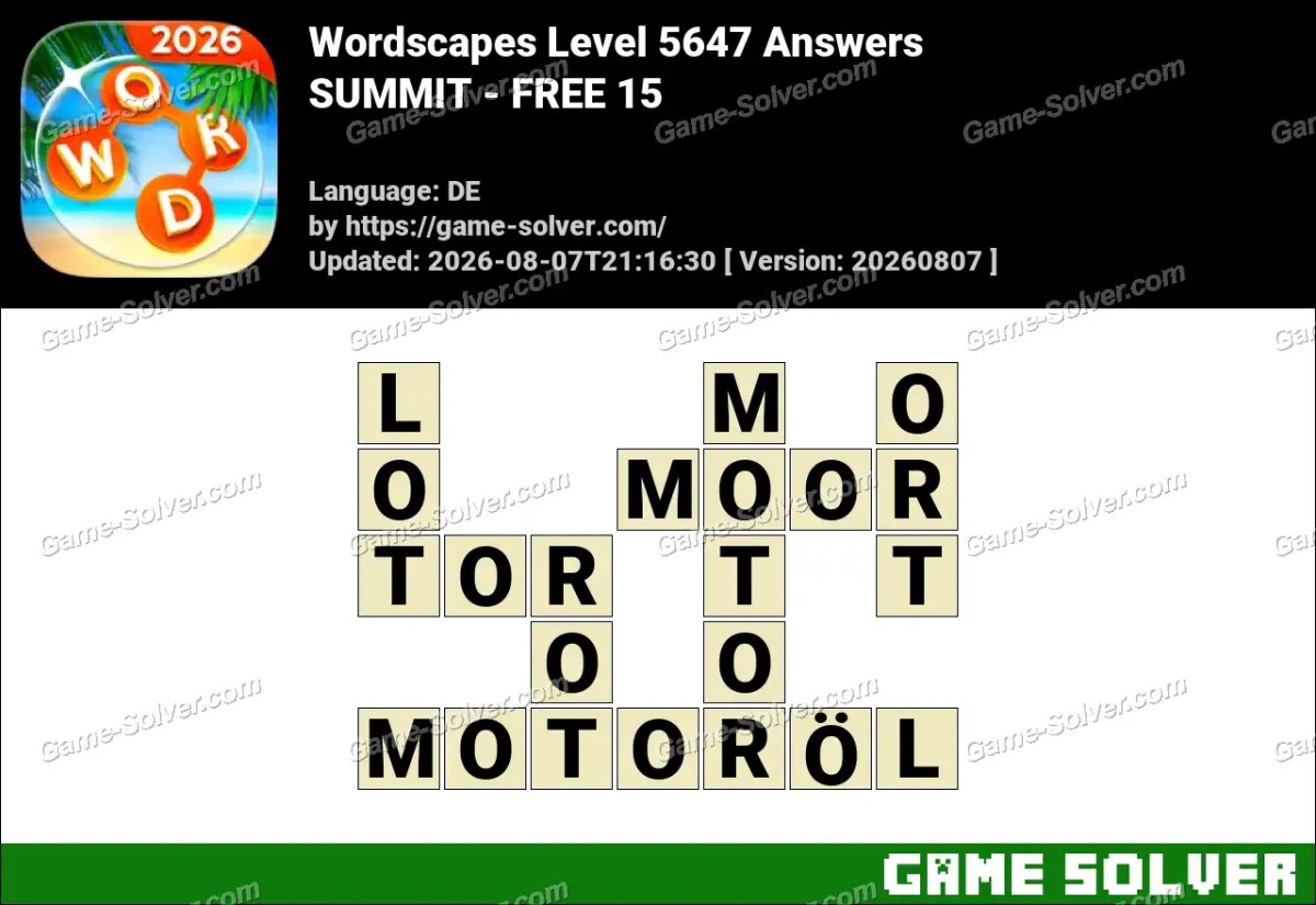 Wordscapes Deutsche Level 5647 Answers — SUMMIT - FREE 15