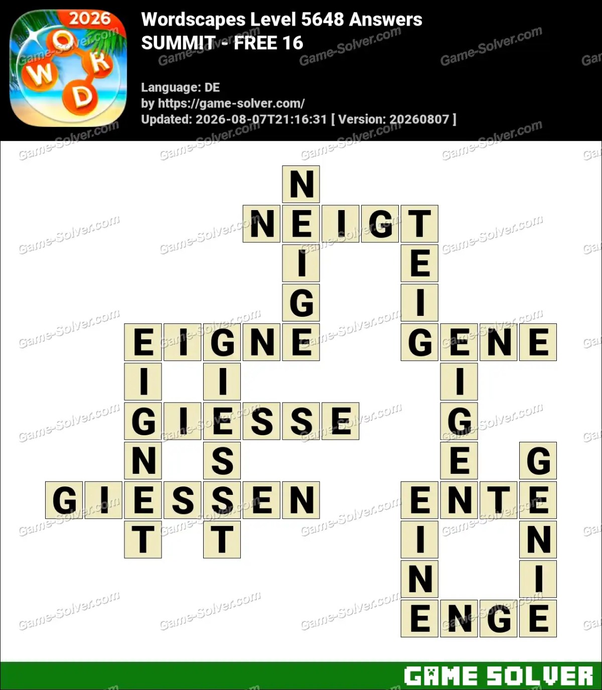 Wordscapes Deutsche Level 5648 Answers — SUMMIT - FREE 16