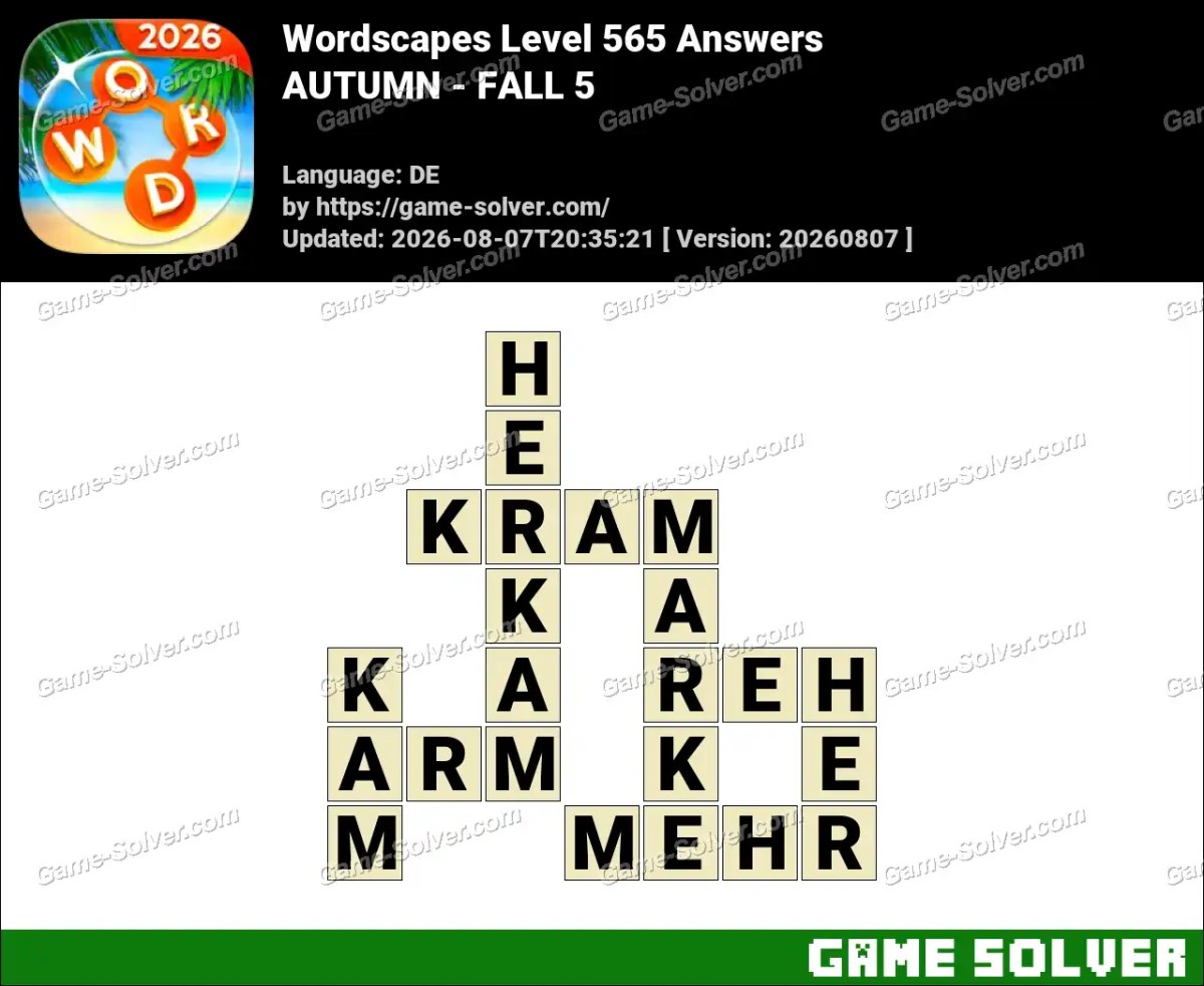Wordscapes Deutsche Level 565 Answers — AUTUMN - FALL 5