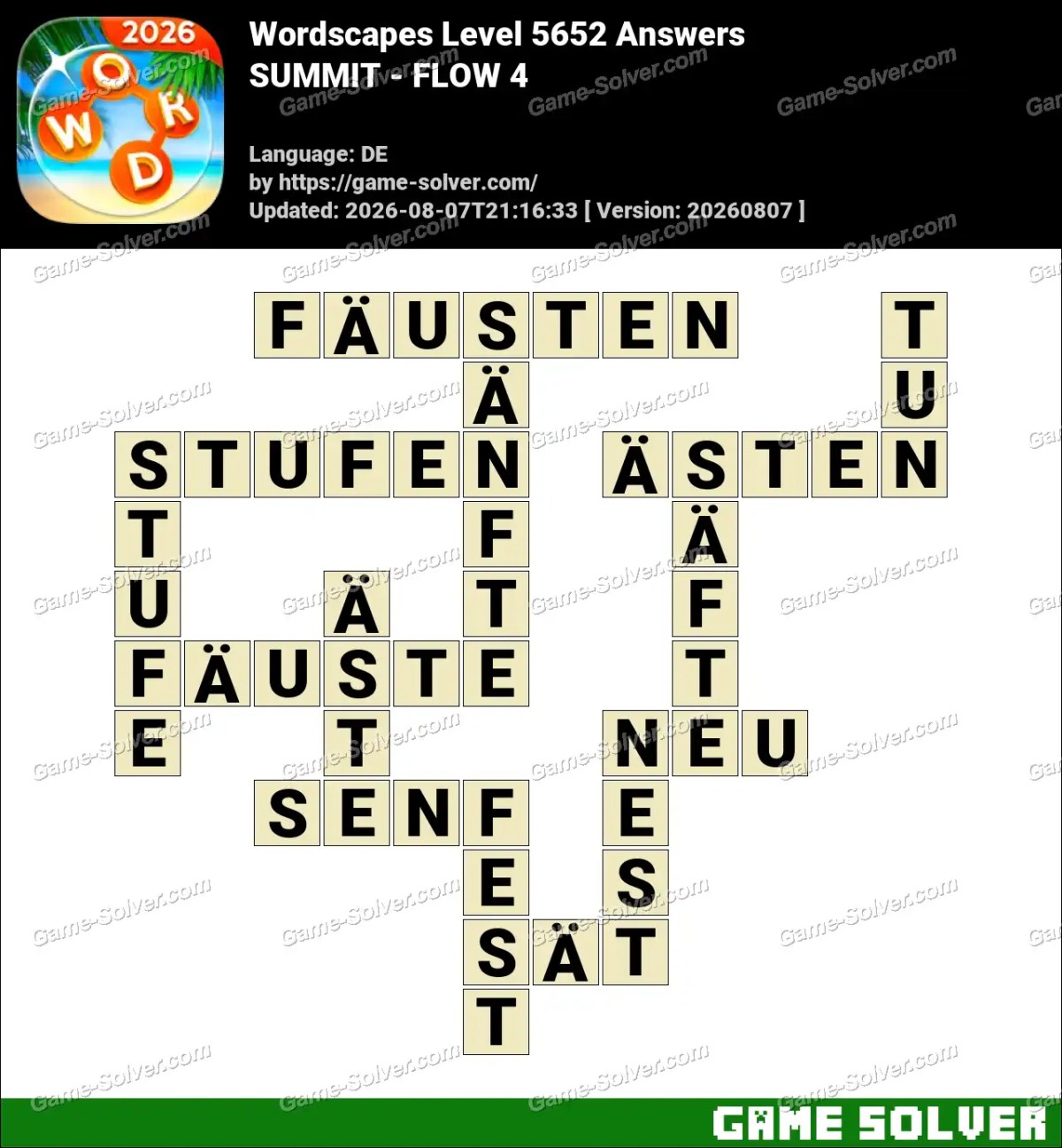 Wordscapes Deutsche Level 5652 Answers — SUMMIT - FLOW 4 Wordscapes Deutsche Level 5652 Answers — SUMMIT - FLOW 4