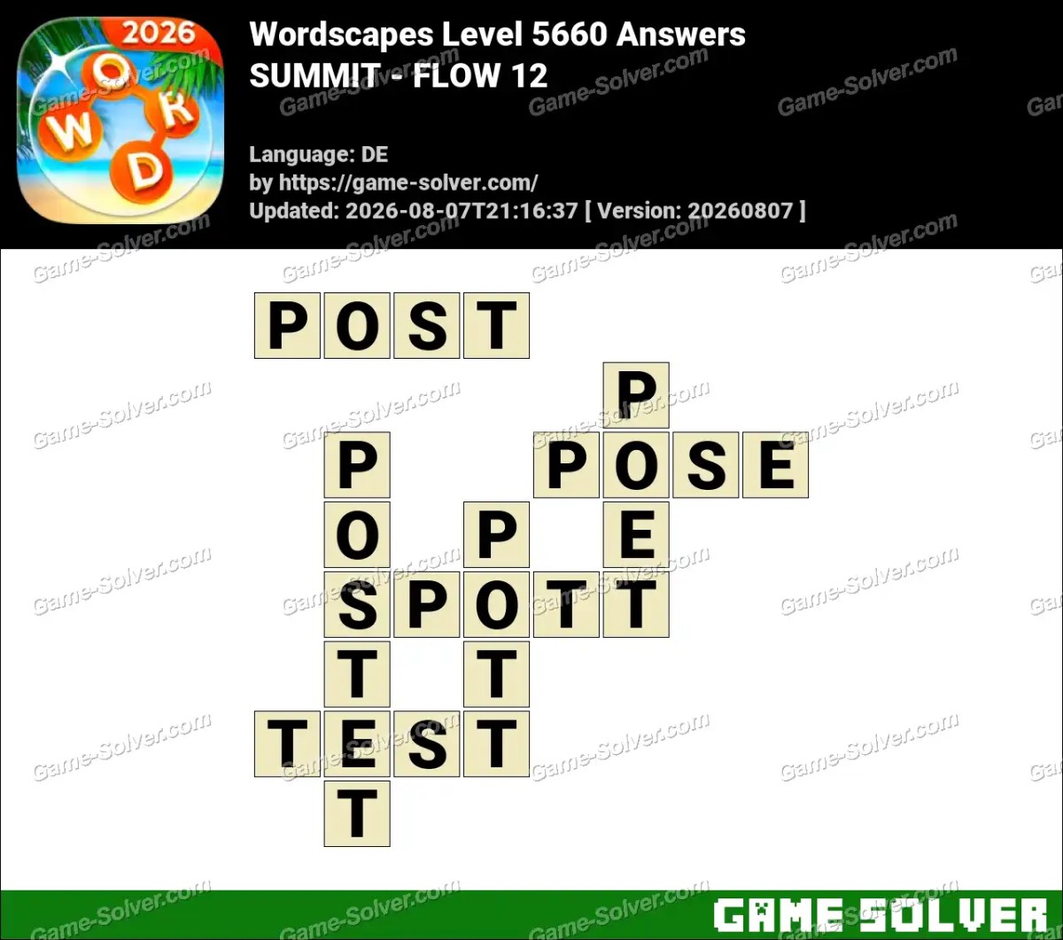 Wordscapes Deutsche Level 5660 Answers — SUMMIT - FLOW 12