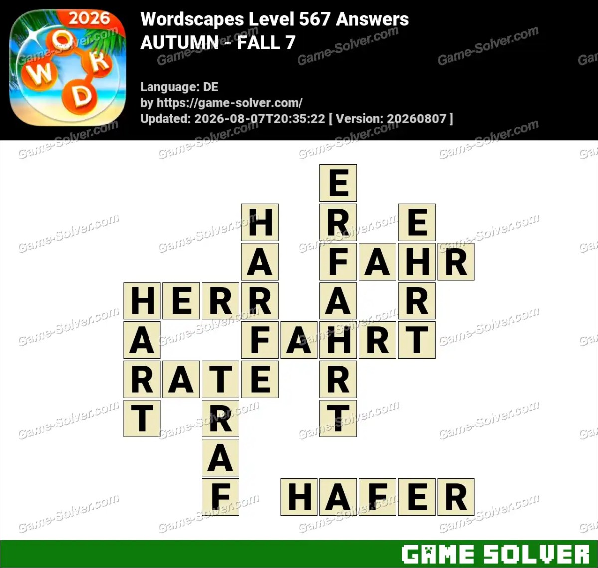 Wordscapes Deutsche Level 567 Answers — AUTUMN - FALL 7