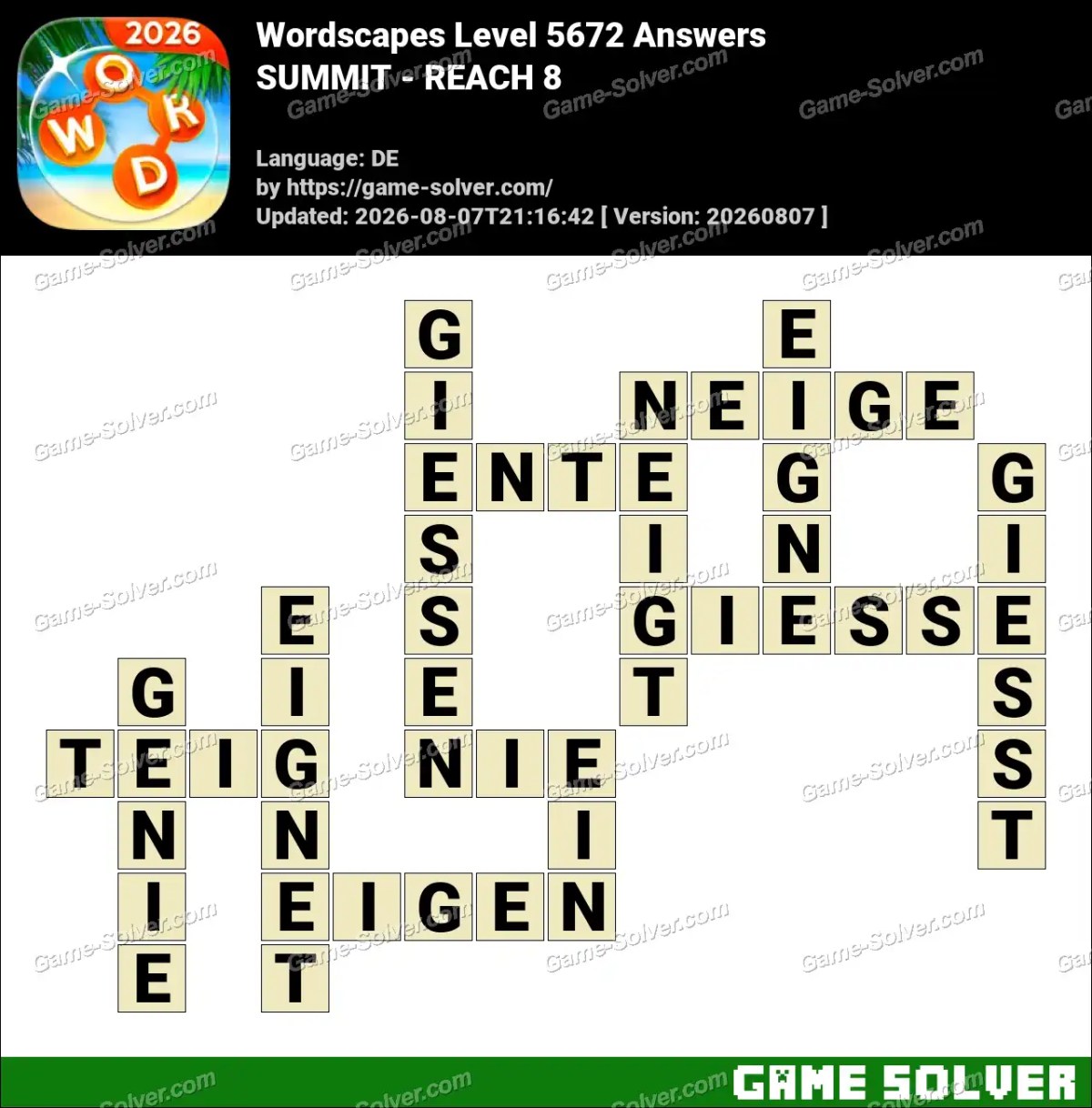 Wordscapes Deutsche Level 5672 Answers — SUMMIT - REACH 8