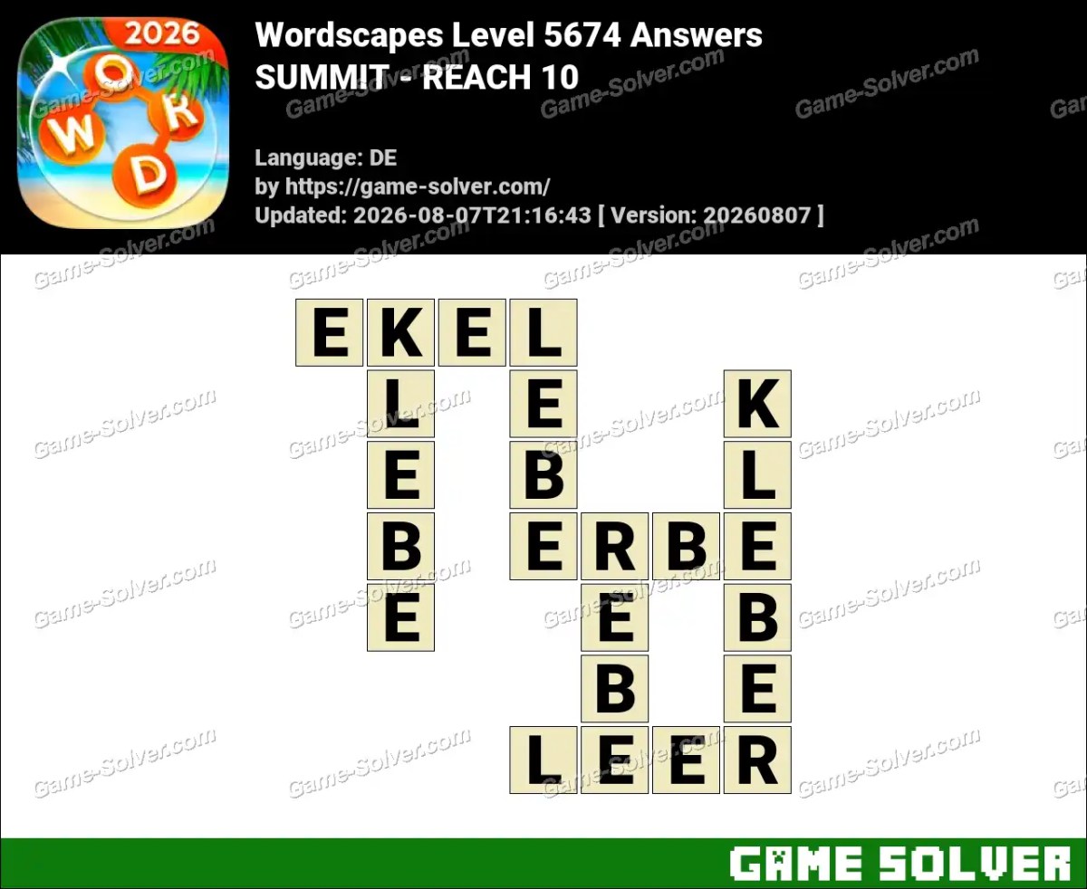 Wordscapes Deutsche Level 5674 Answers — SUMMIT - REACH 10