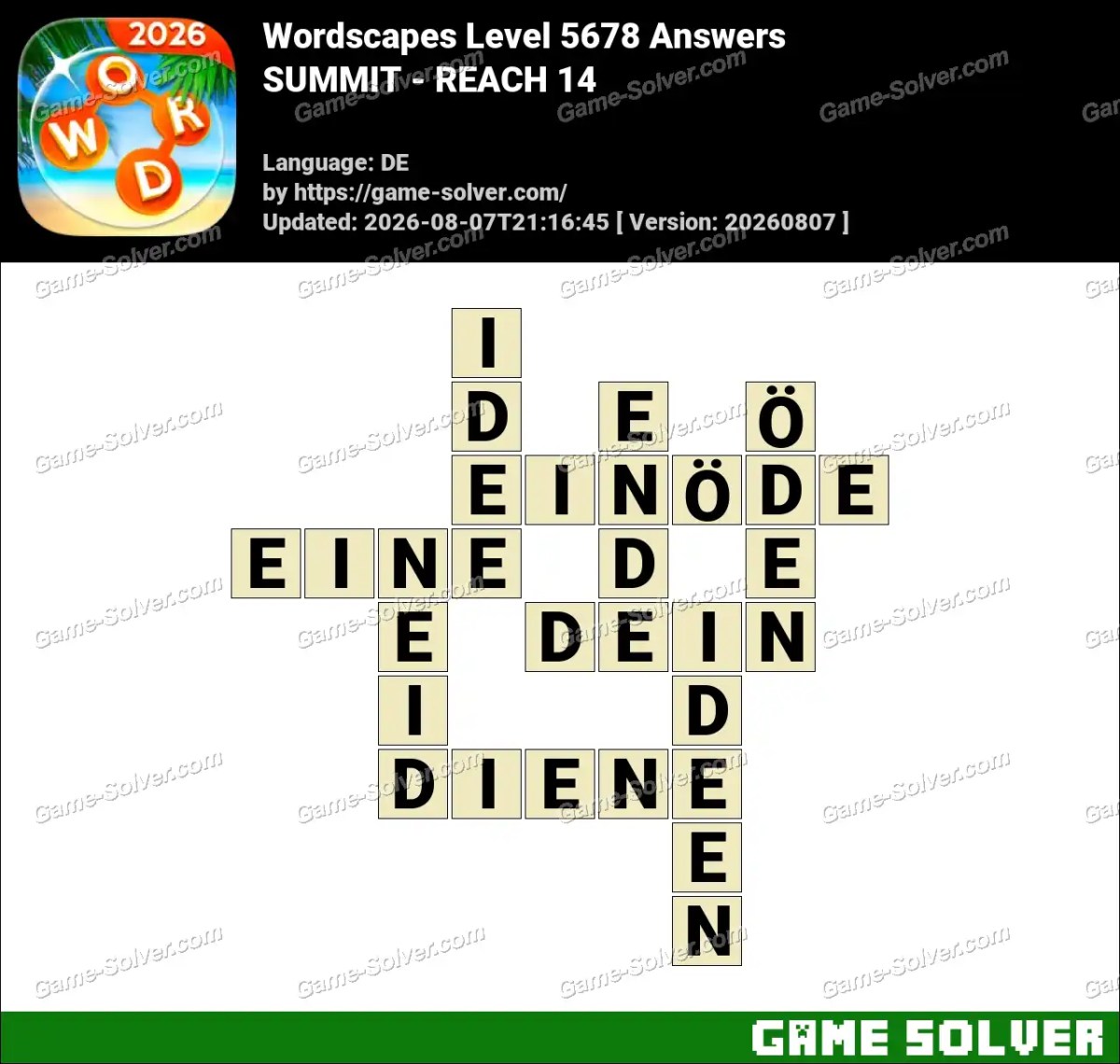 Wordscapes Deutsche Level 5678 Answers — SUMMIT - REACH 14