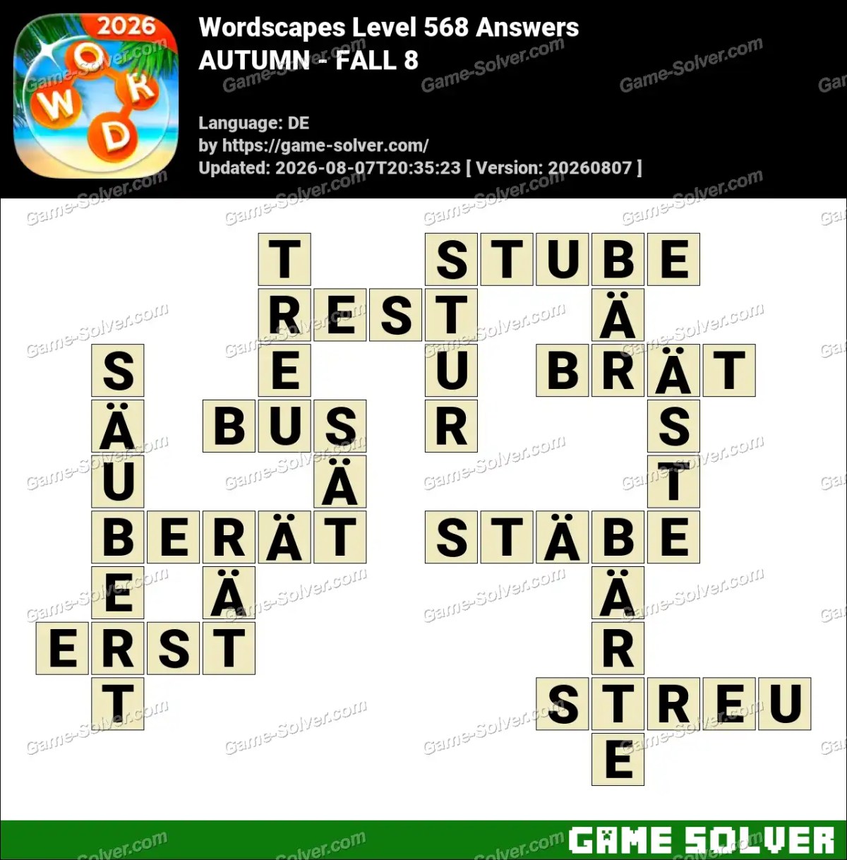 Wordscapes Deutsche Level 568 Answers — AUTUMN - FALL 8