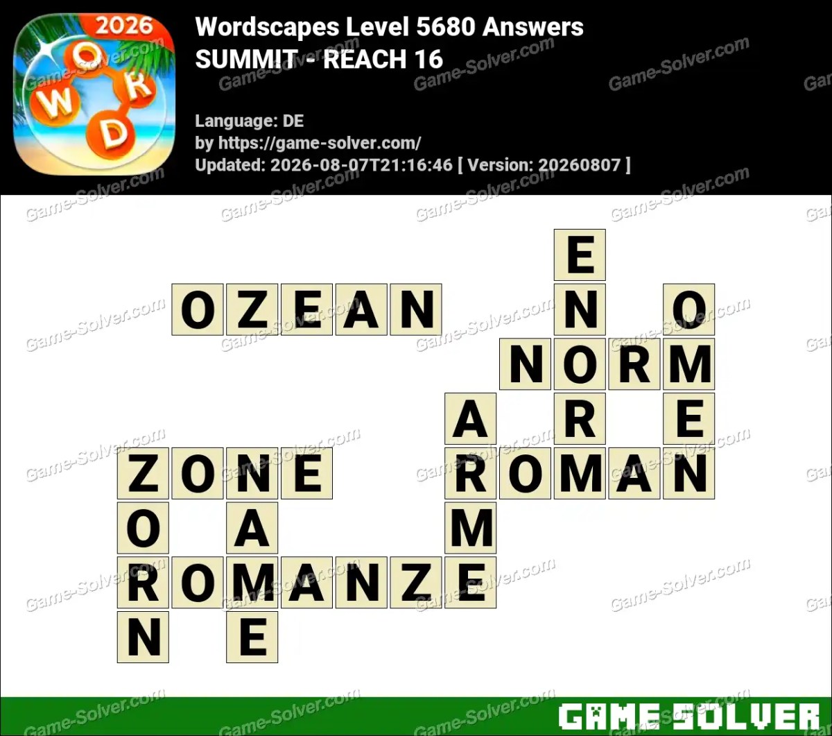 Wordscapes Deutsche Level 5680 Answers — SUMMIT - REACH 16
