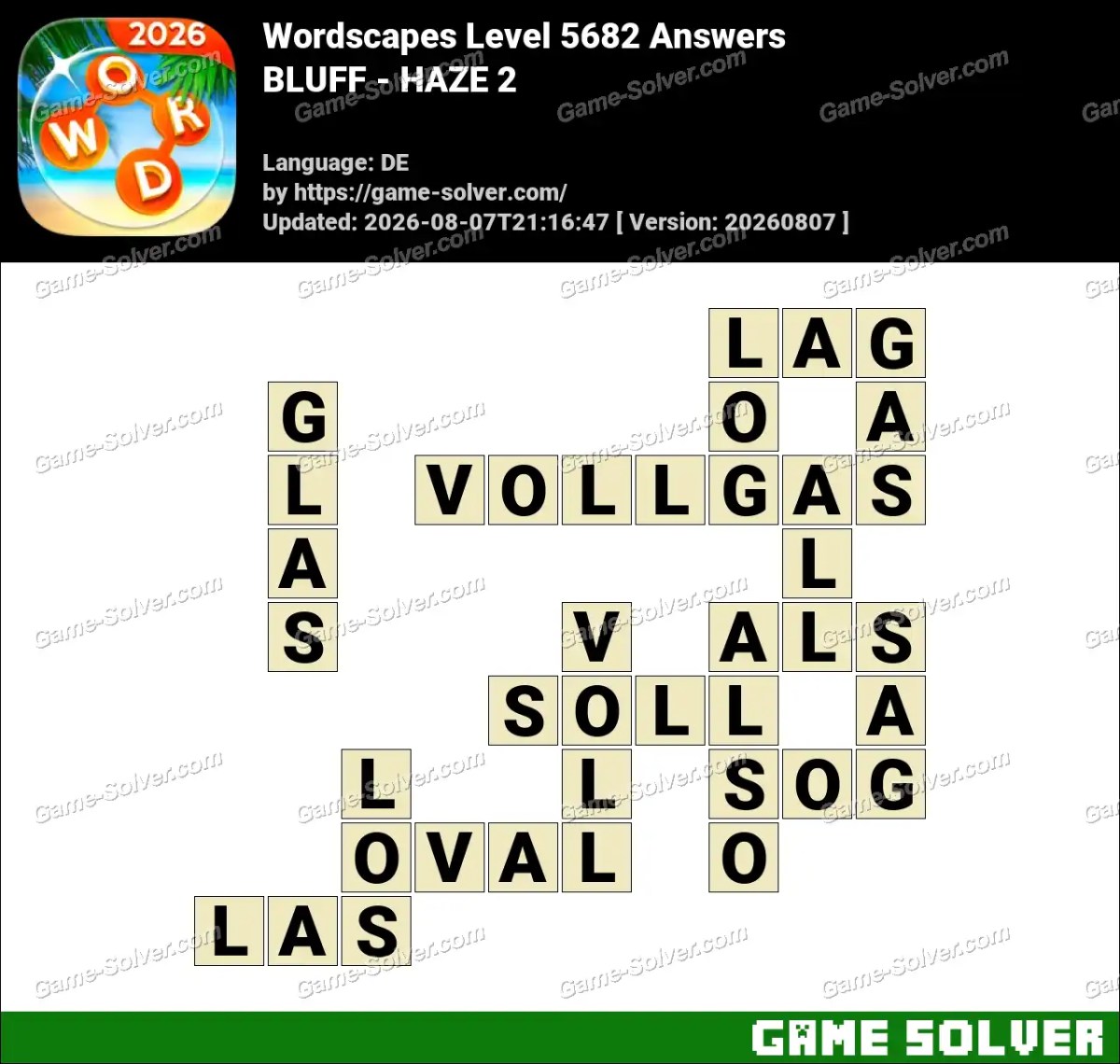 Wordscapes Deutsche Level 5682 Answers — BLUFF - HAZE 2