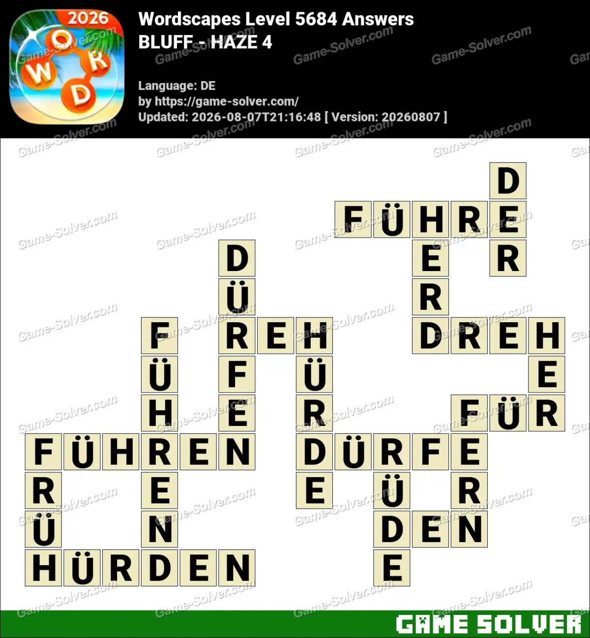 Wordscapes Deutsche Level 5684 Answers — BLUFF - HAZE 4