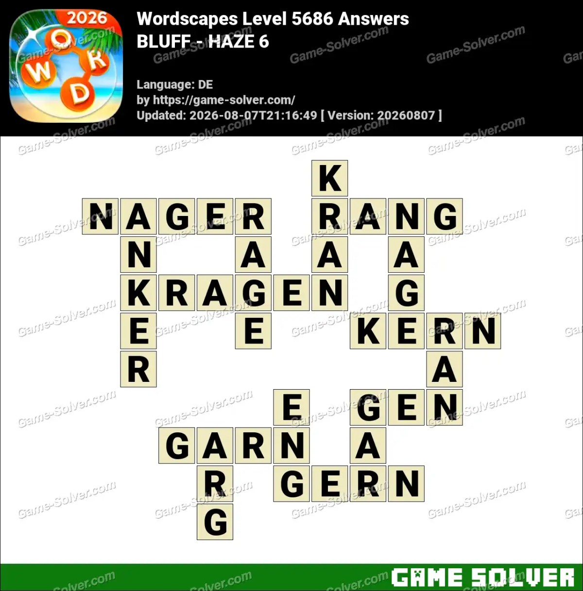 Wordscapes Deutsche Level 5686 Answers — BLUFF - HAZE 6