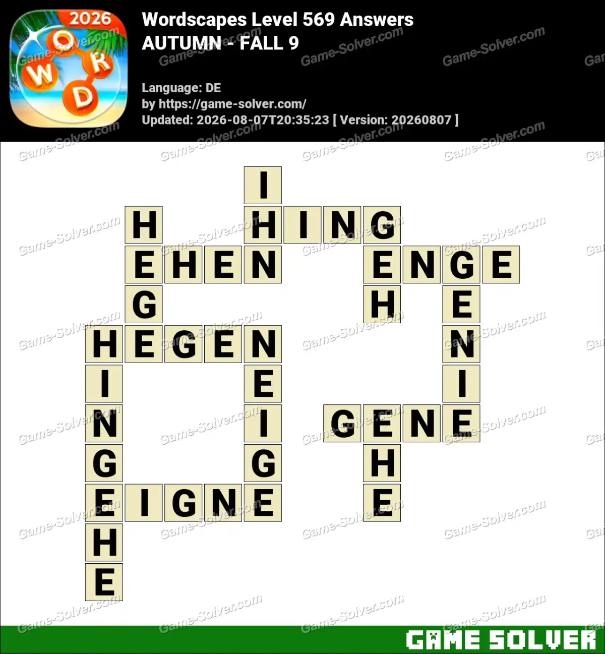 Wordscapes Deutsche Level 569 Answers — AUTUMN - FALL 9