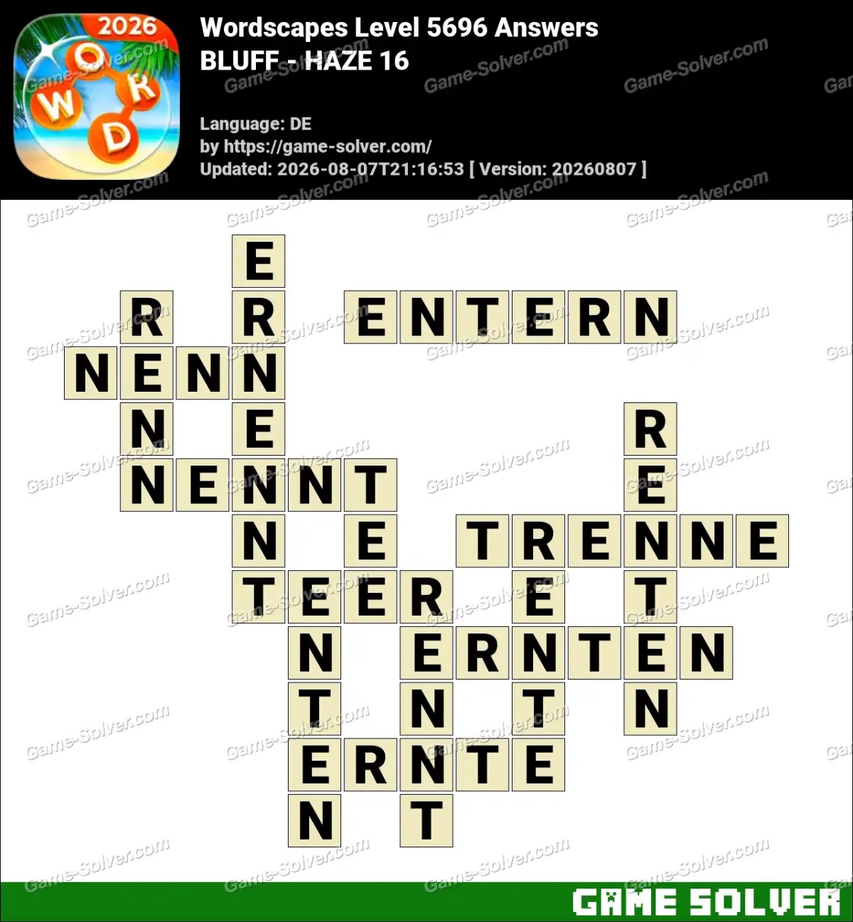 Wordscapes Deutsche Level 5696 Answers — BLUFF - HAZE 16