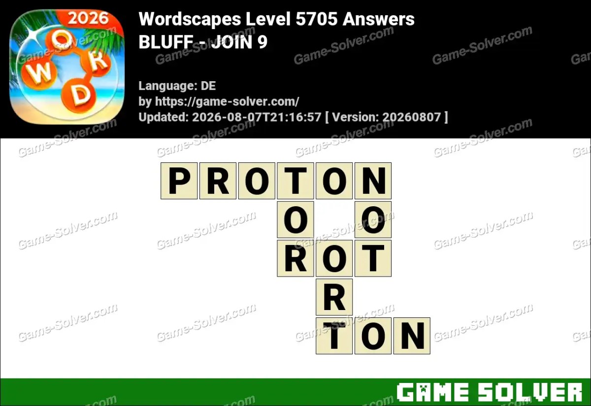 Wordscapes Deutsche Level 5705 Answers — BLUFF - JOIN 9