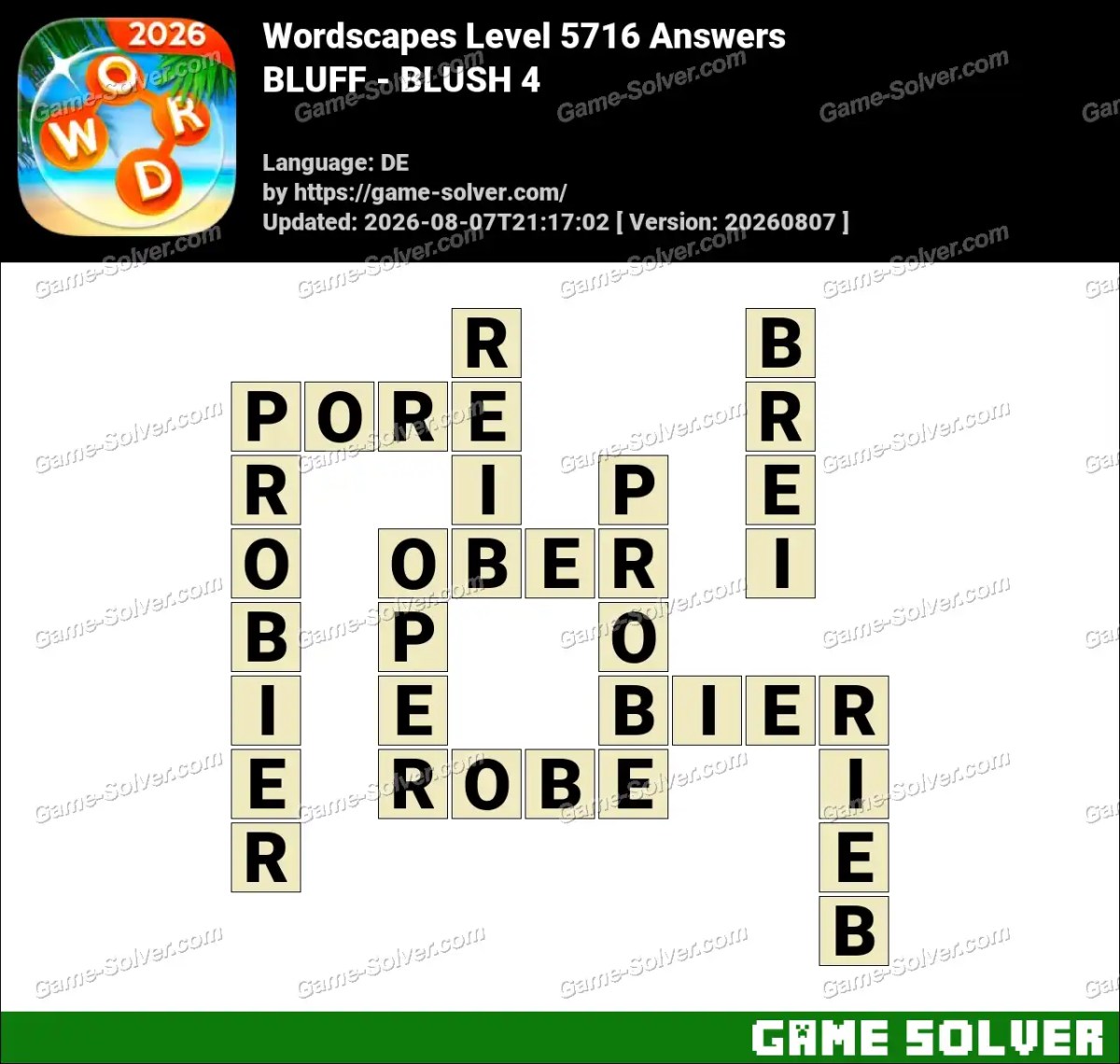 Wordscapes Deutsche Level 5716 Answers — BLUFF - BLUSH 4