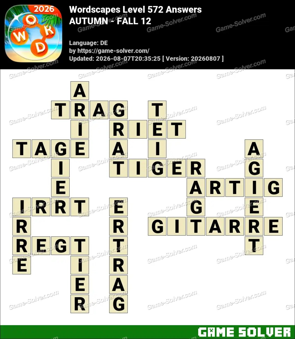 Wordscapes Deutsche Level 572 Answers — AUTUMN - FALL 12