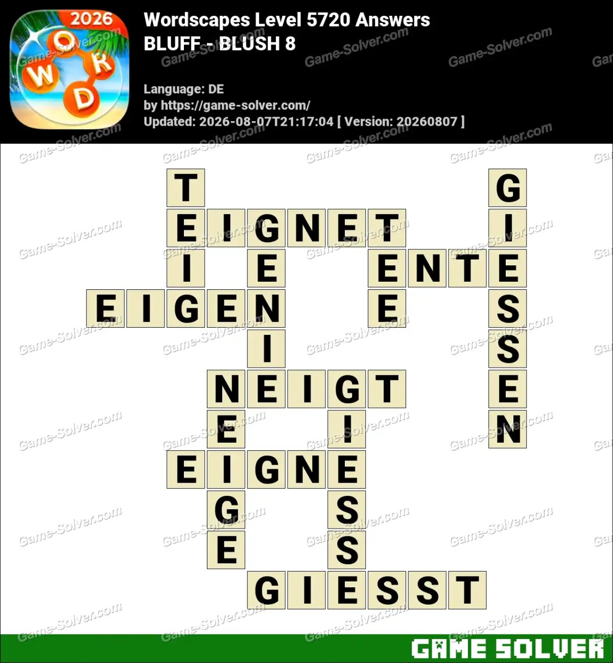 Wordscapes Deutsche Level 5720 Answers — BLUFF - BLUSH 8