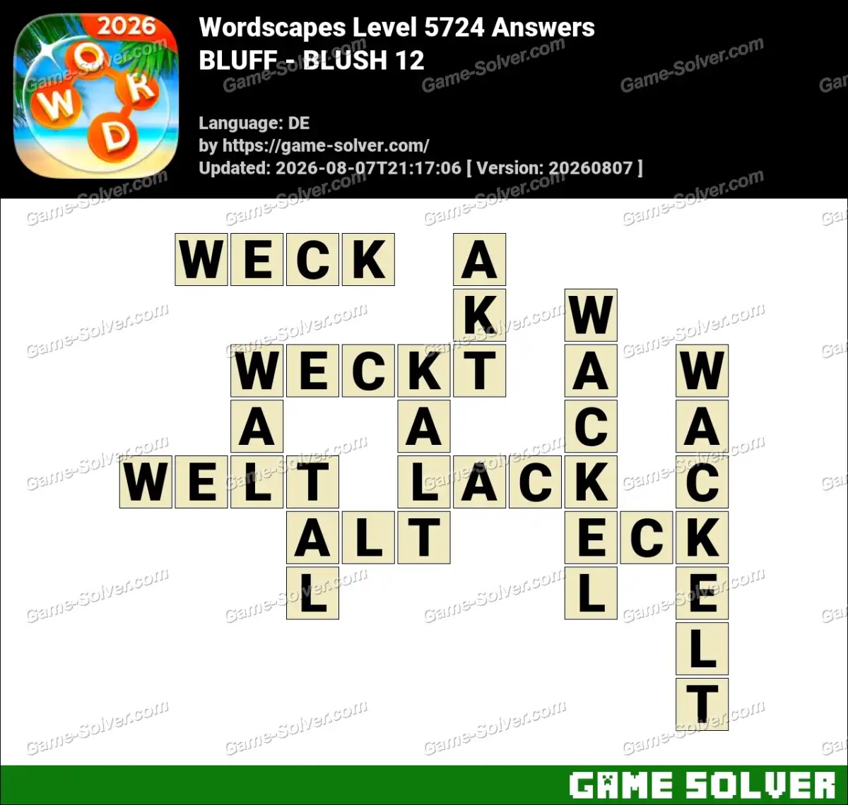 Wordscapes Deutsche Level 5724 Answers — BLUFF - BLUSH 12