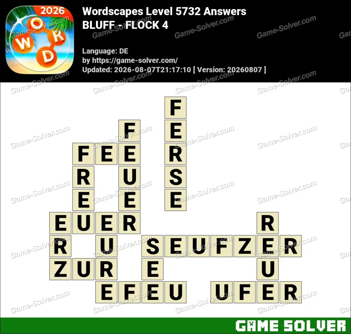 Wordscapes Deutsche Level 5732 Answers — BLUFF - FLOCK 4